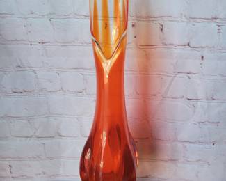 Vintage orange swung glass vase. Likely the Viking persimmon petal version.