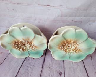 2 vintage McCoy floral wall pockets.
