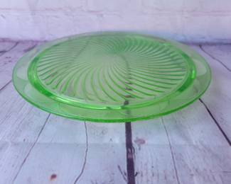 Vintage green uranium glass cake plate.