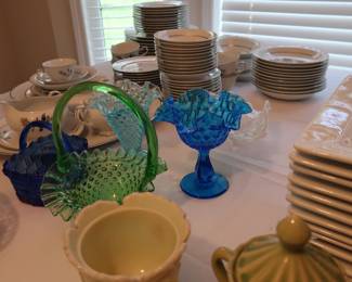 A few colored glassware items available.