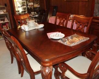 dining table and six chairs