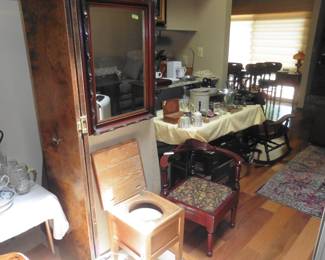 Commode and Chamber Pot, Corner Chair and Mirror