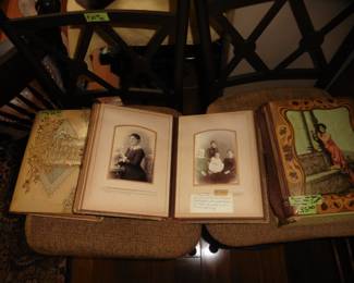 3 Victorian Celluloid Photo Albums (photos included) One has a music box.