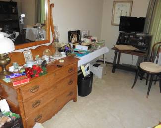Dresser, Writing Desk, Chairs, Shedder, Office Supplies, etc
