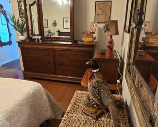 Double dresser with mirror, pheasant taxidermy