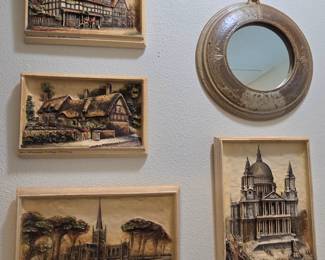 Pre-WWII - Author Osborne Ivorex 3D wall plaques from England. This collection includes Shakespeare's House Straford on Avon, Holy Trinity Church Straford -on-Avon, Ann Hathaway's Cottage, St. Paul's Cathedral
