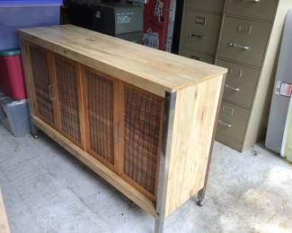 Sideboard metal & wood on wheels. As Is 54” x 16” x 33” high