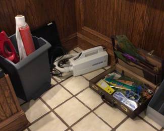 Shelf, briefcase with kids items