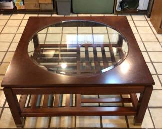 Wood and glass coffee table, Asian style