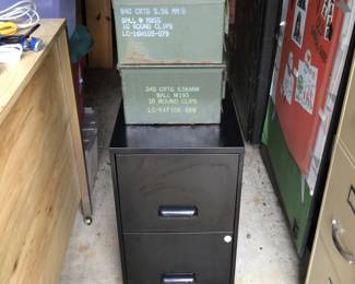 2 drawer metal filing cabinet, ammo cans