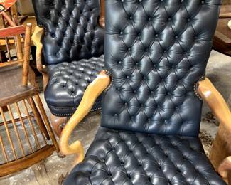 Pair of navy leather chairs, excellent quality