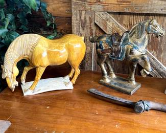 Lane California ceramic horse statue and carved wood horse statue