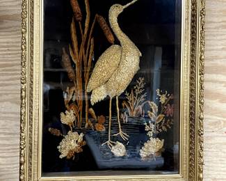 Victorian Needlework Shadowbox Egret