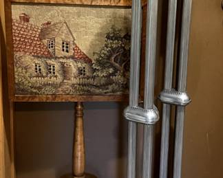Art Deco Tall Candlesticks, Birdseye Maple Needlepoint Fire Screen