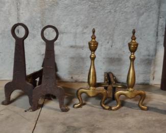 Vintage cast iron and brass andirons
