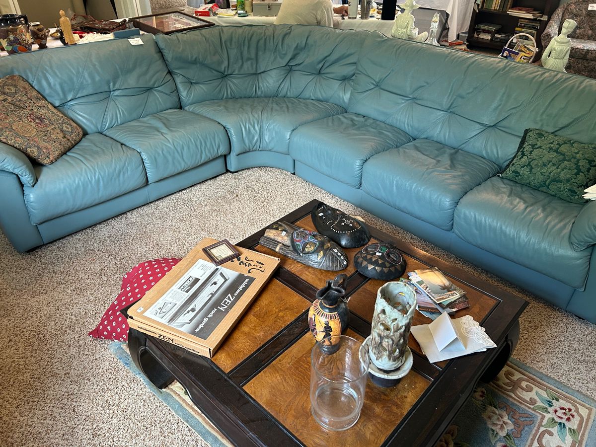 Blue leather sectional sofa
