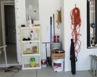 hand tools, shelving, electrical cords