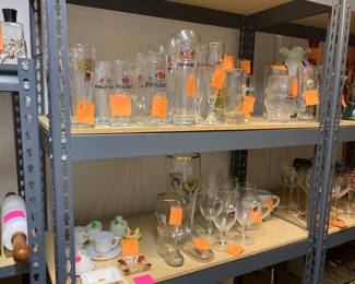 German Beer glasses and boots, milk glass.