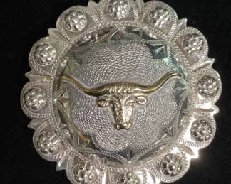 Leather Craft Concho Western Engraved Longhorn Steer Sterling