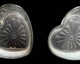 2 Charming Heart Glass Candy Dishes