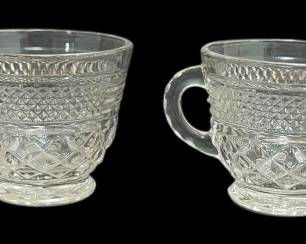 4 Pressed Glass Handled Cups