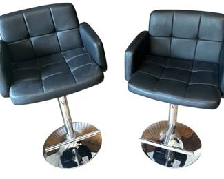 Adjustable Black Faux Leather Barstools