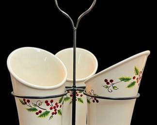 Vintage Holly Berry Christmas Utensil Caddy