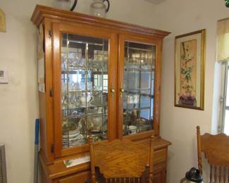 oak China cabinet loaded
