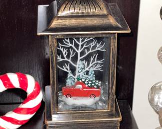 Christmas Red Pick-Up Truck Glitter Lantern