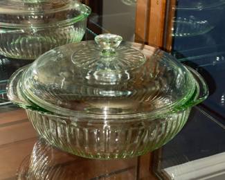 Green Depression Covered Bowl