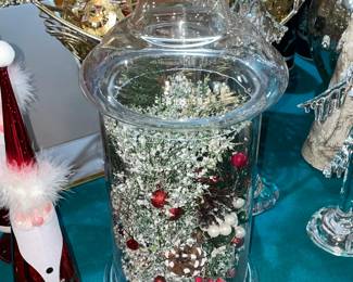 Large Clear Glass Jar Filled W/ Christmas Decor