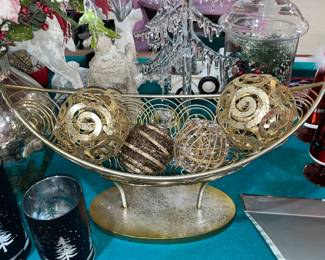 Large Bowl W/ Gold Balls Tabletop Centerpiece