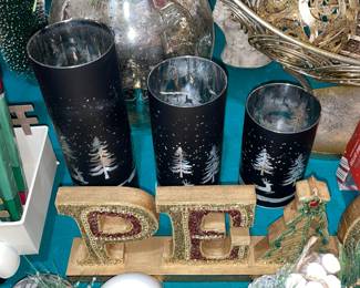 Christmas Black & Silver Glass Light-Up Candles