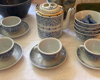 Vintage Blue & White Porcelain Tea Set