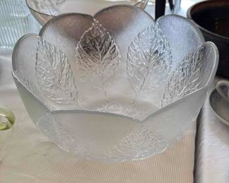 Vintage Kig Indonesia Glass Bowl with a Leaf Pattern