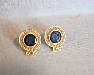 14K gold pieced earrings with black onyx stone