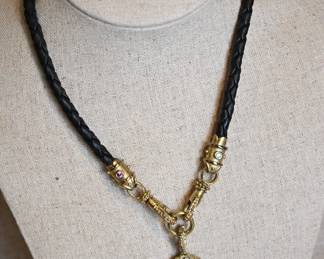 14K gold with leather rope necklace