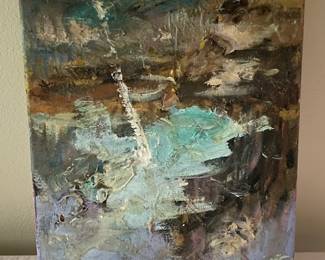 blue water oil painting