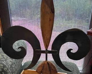 Kelly Guidry steel and wood Fleur De Lis sculpture (signed and dated)