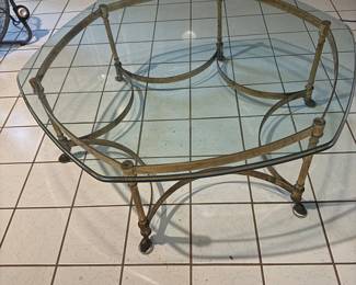 Labarge Midcentury Brass and Glass Hooved Feet Coffee Table