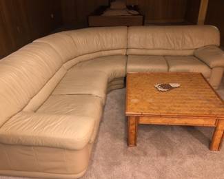 Rec room, leather curved sectional