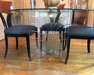 Elegant tripod glass top table by Bruening Glass Works