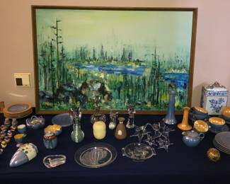 Large oil painting by Nicki Harris, many oil paintings by our clients mother throughout the home