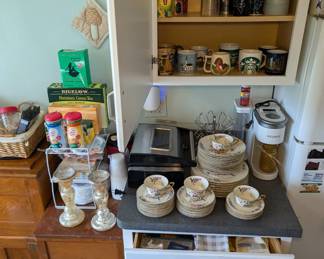 China Set, Coffee Maker, Cups and Cook Books