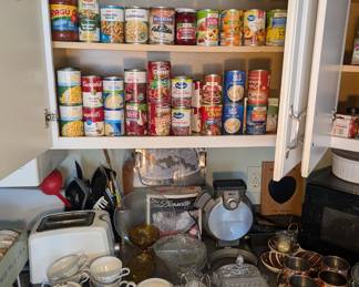 China Set, Toaster and Can Goods