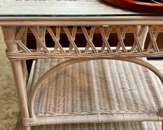 Vintage rattan set of 2 side tables and coffee table