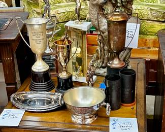 Vintage trophy lot. Vintage side table.