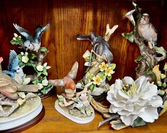 Ceramic bird and flower figurines