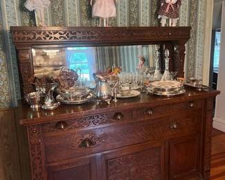 Antique Buffet and some sterling silver pieces