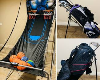 MD Sports 2-Player Arcade Basketball Game with an 8-in-1 Game feature.
Callaway XJ Junior Golf Club Set, and Pinseeker Tour X3 Stand Bag.